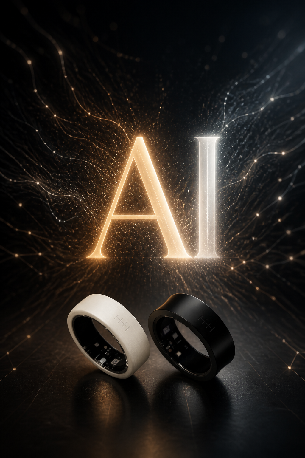 AI wordmark over neural network with TAIJI smart rings