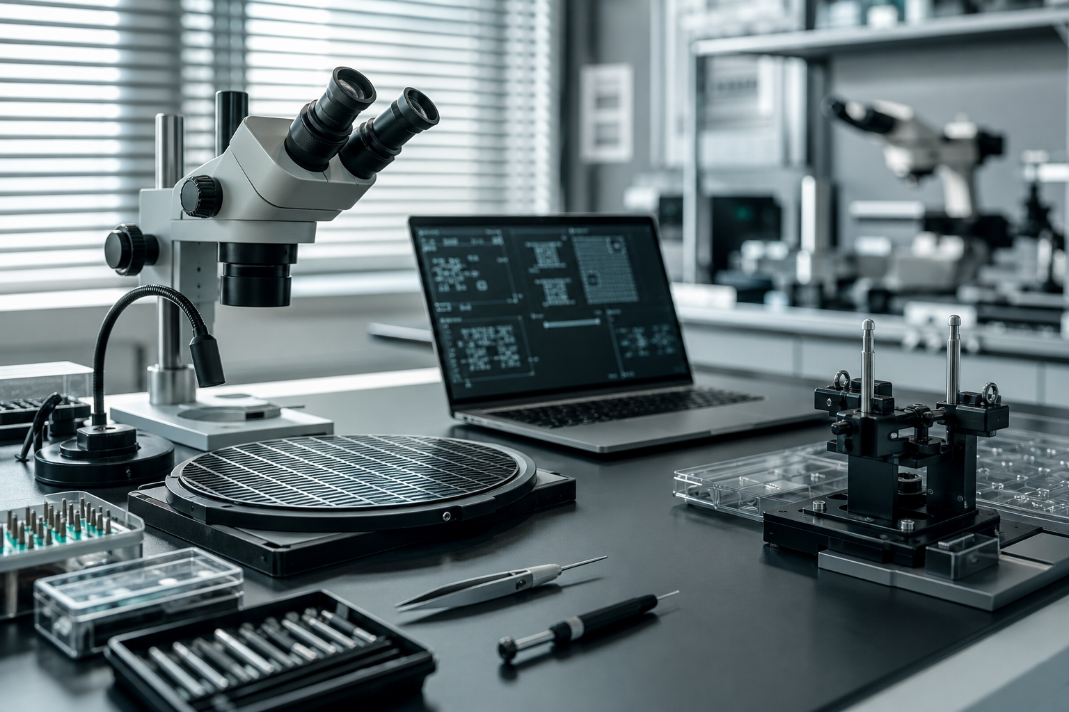 Semiconductor R&D lab with precision tools