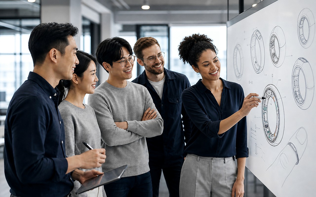 Cross-functional team in a friendly, focused working session